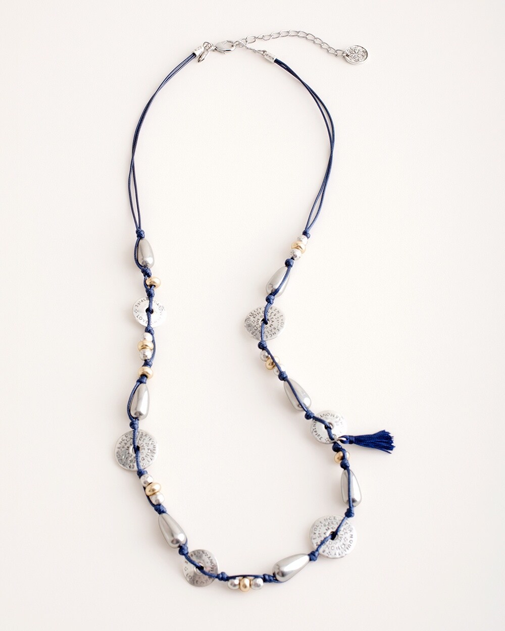 Navy and Silver-Tone Single-Strand Necklace