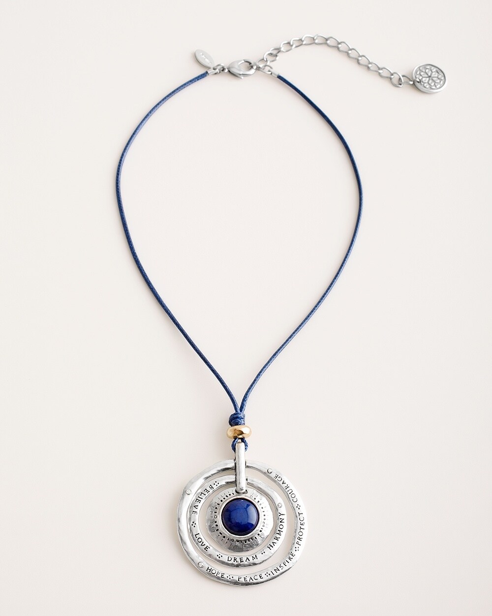 Short Navy and Silver-Tone Pendant Necklace