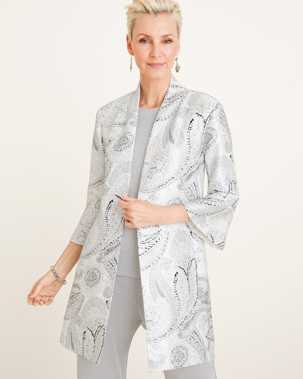 Travelers Collection Printed Silver-Tone Crushed Jacket