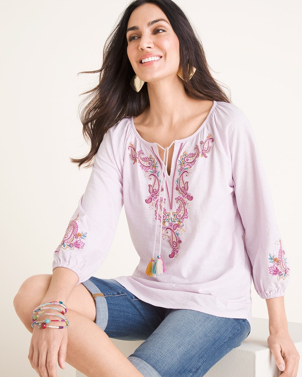 Embroidered Tassel Top