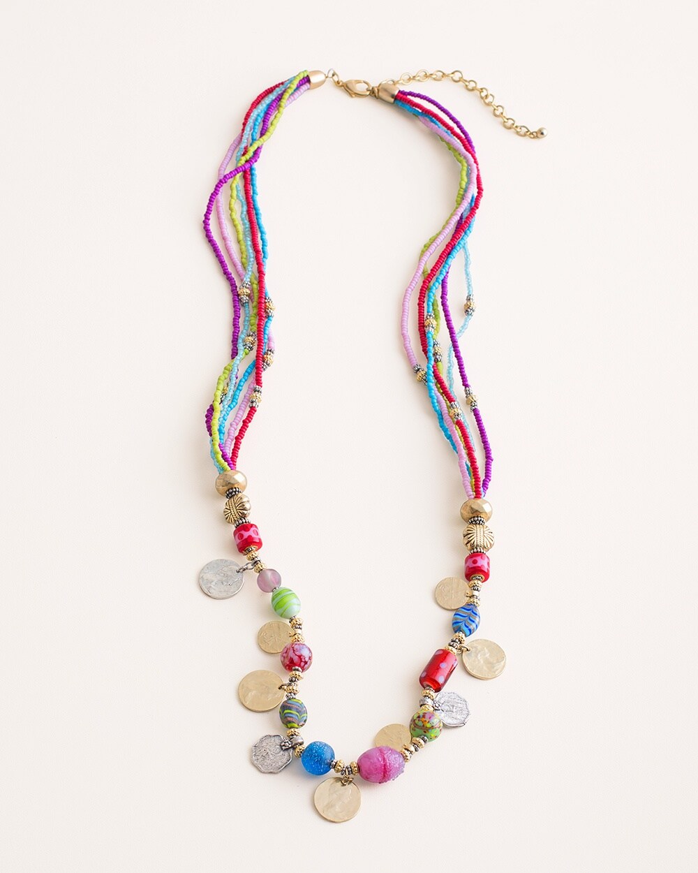 Long Colorful Seed Bead Charm Necklace