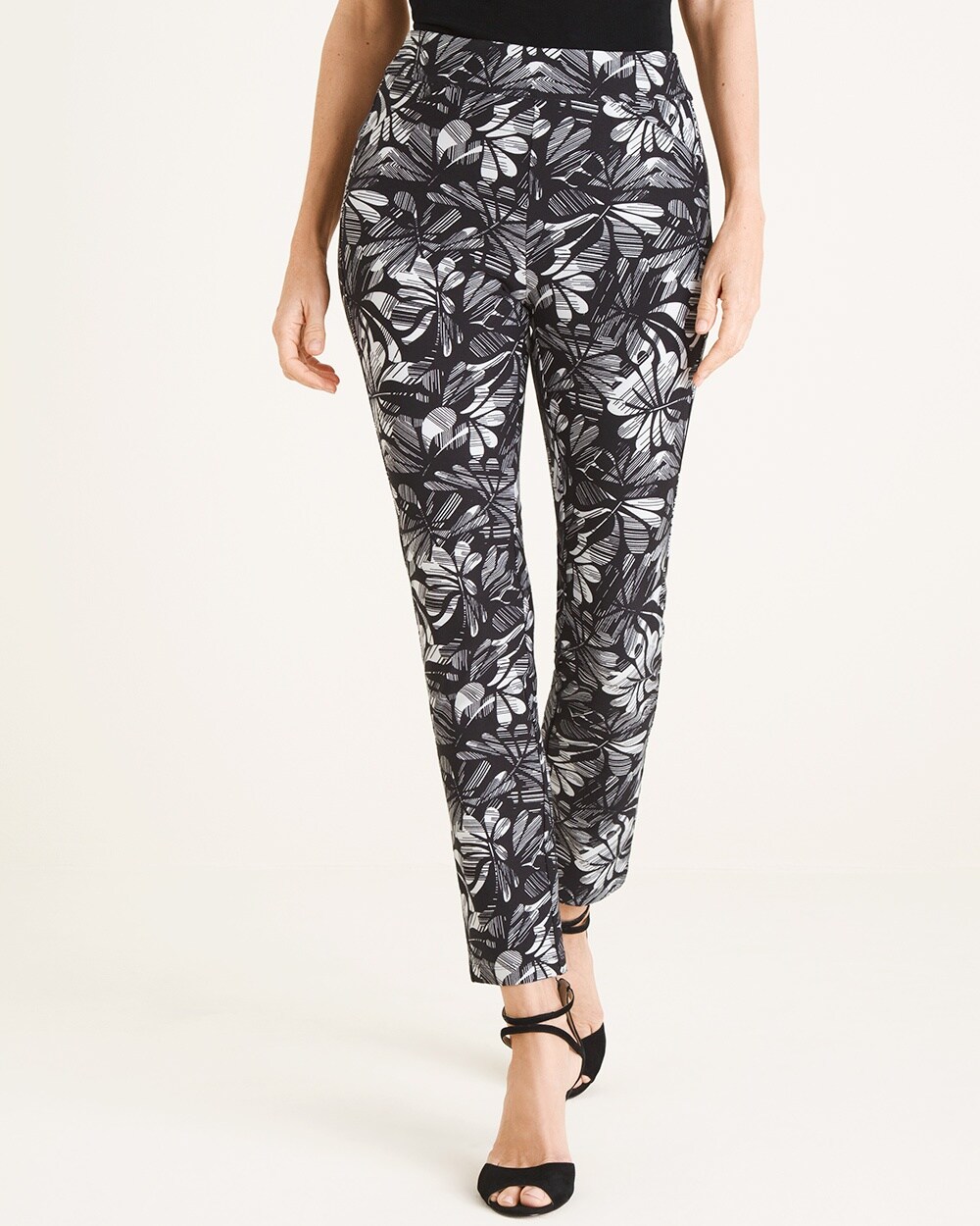 Travelers Collection Black and White Printed Crepe Ankle Pants
