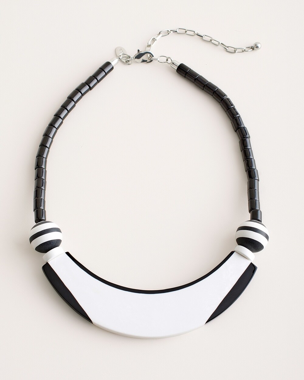 Short Black and White Striped Bib Necklace