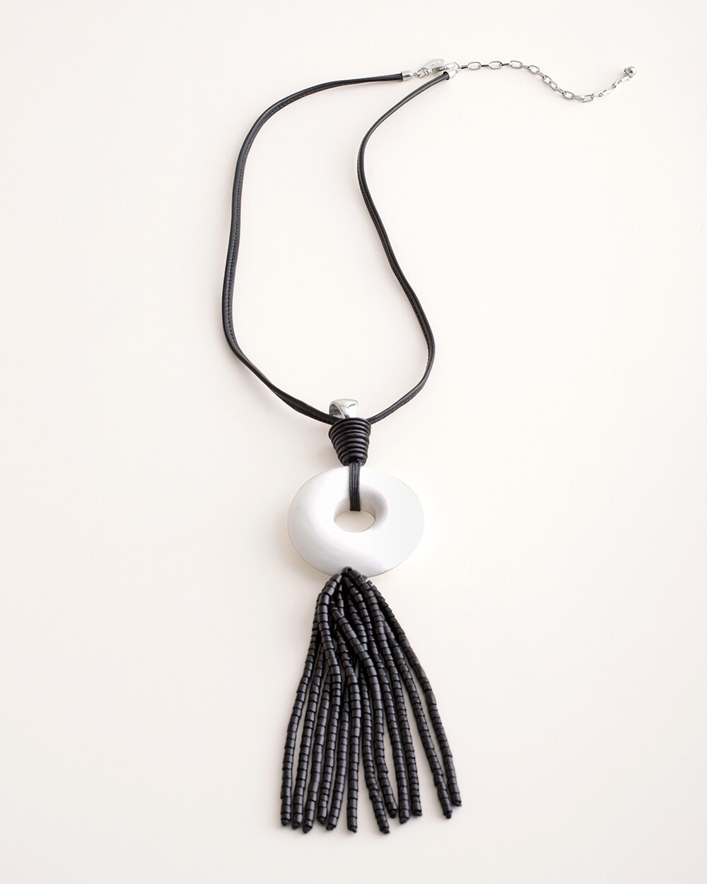 Black and White Tassel Pendant Necklace