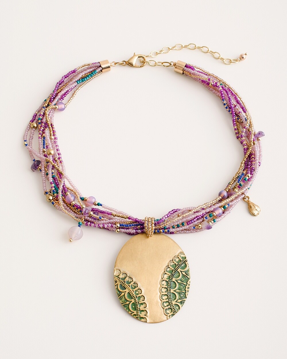 Short Gold-Tone Multi-Colored Pendant Necklace