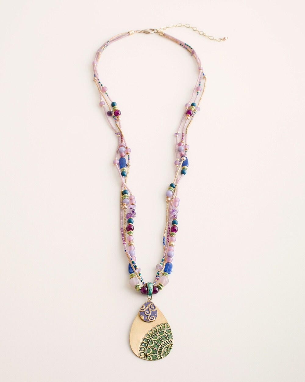 Gold-Tone Multi-Colored Pendant Necklace