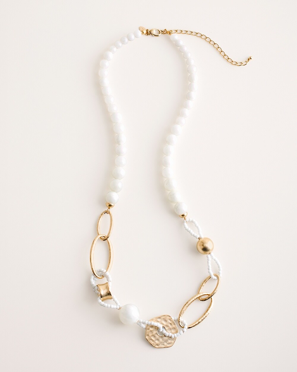 Long White and Gold-Tone Single-Strand Necklace
