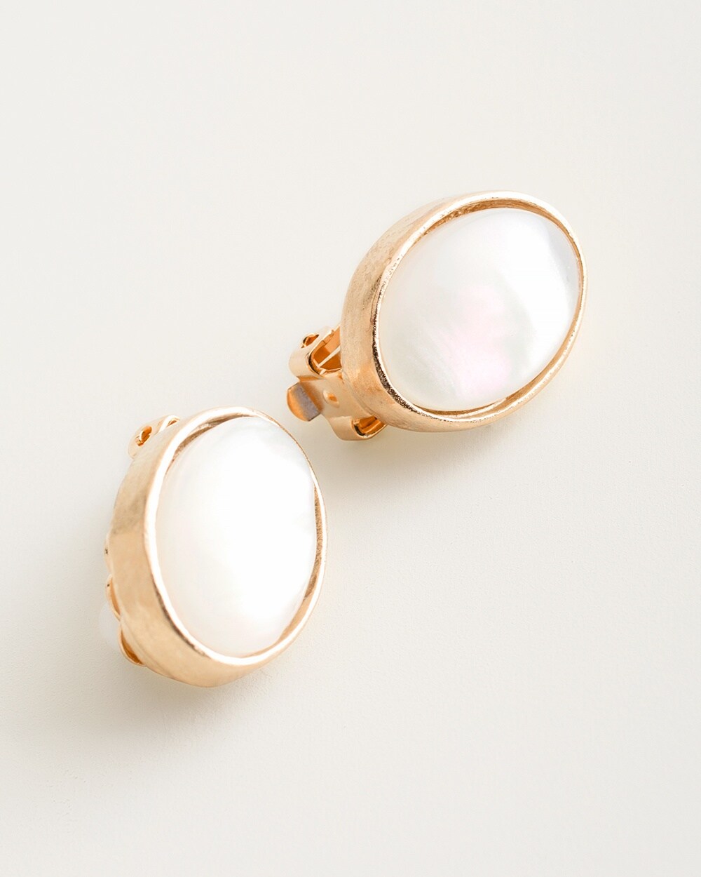 White and Gold-Tone Clip-On Stud Earrings