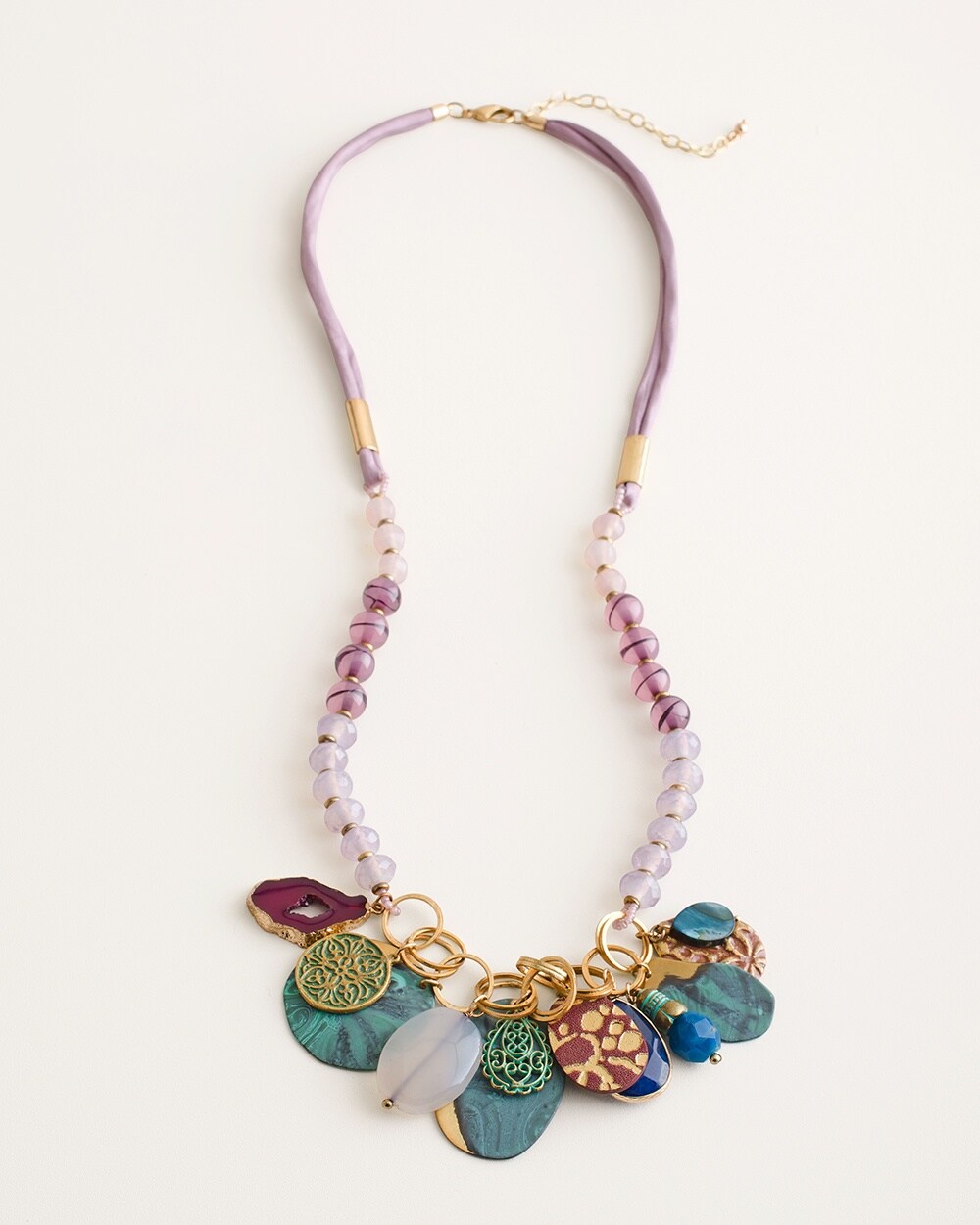 Gold-Tone Multi-Colored Charm-Pendant Necklace