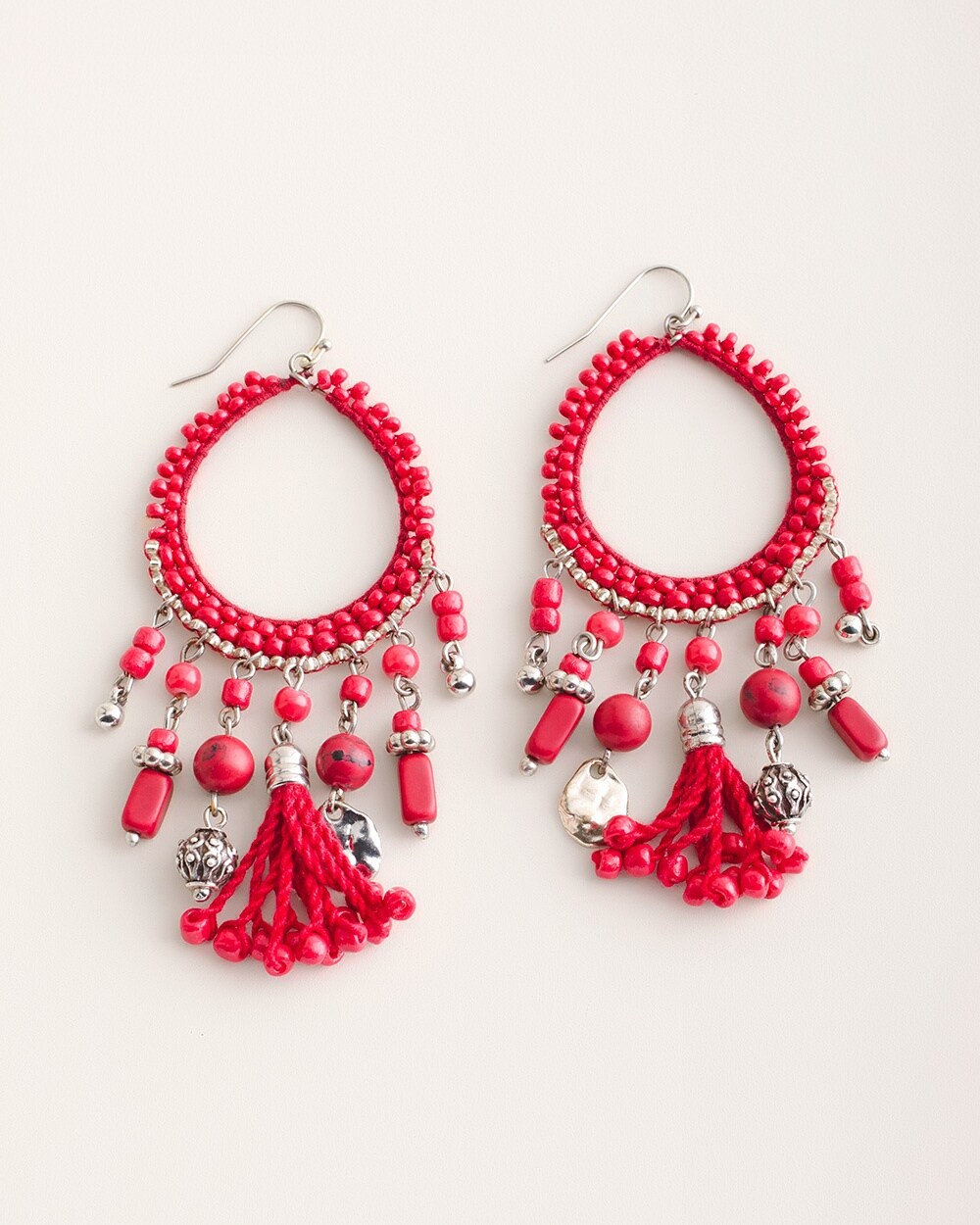 Cherry and Silver-Tone Chandelier Earrings