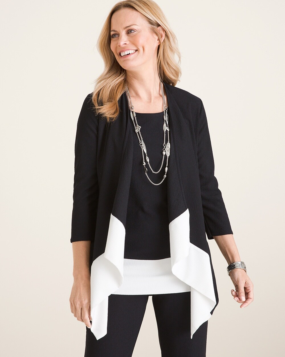 Travelers Collection Lightweight Colorblock Draped Cardigan