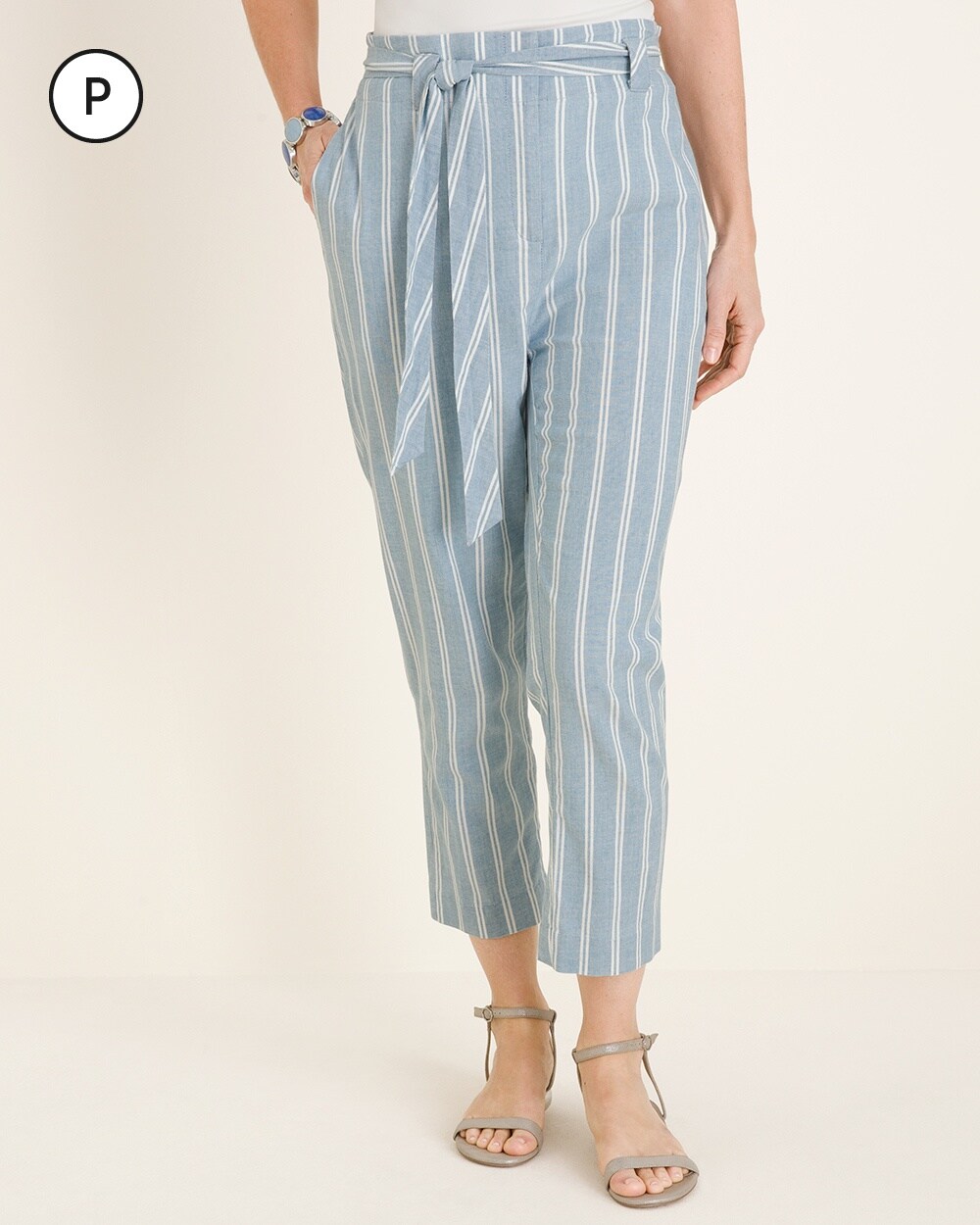 Petite Belted Striped Crops