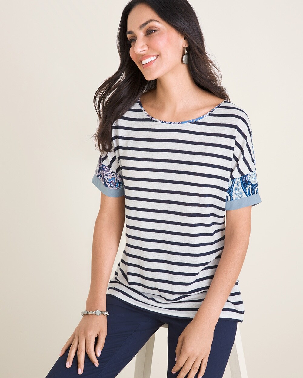 Striped Woven-Detail Tee