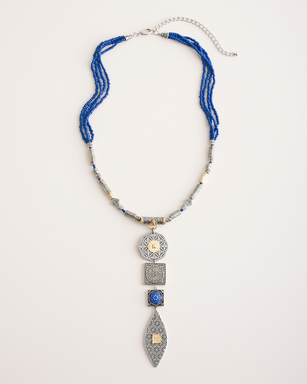 Reversible Blue Seed Bead Pendant Necklace