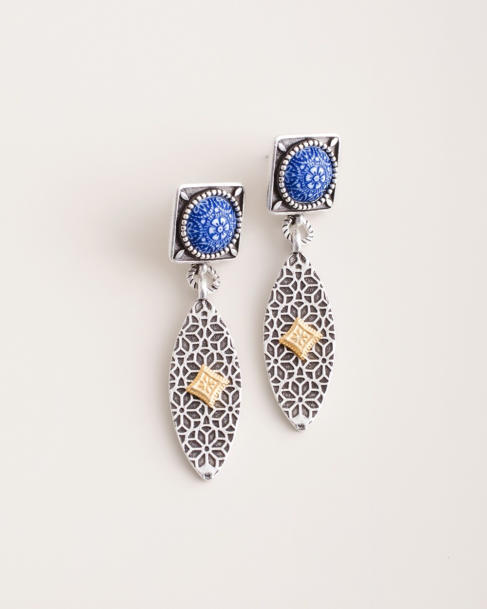 Blue Seed Bead Linear Earrings