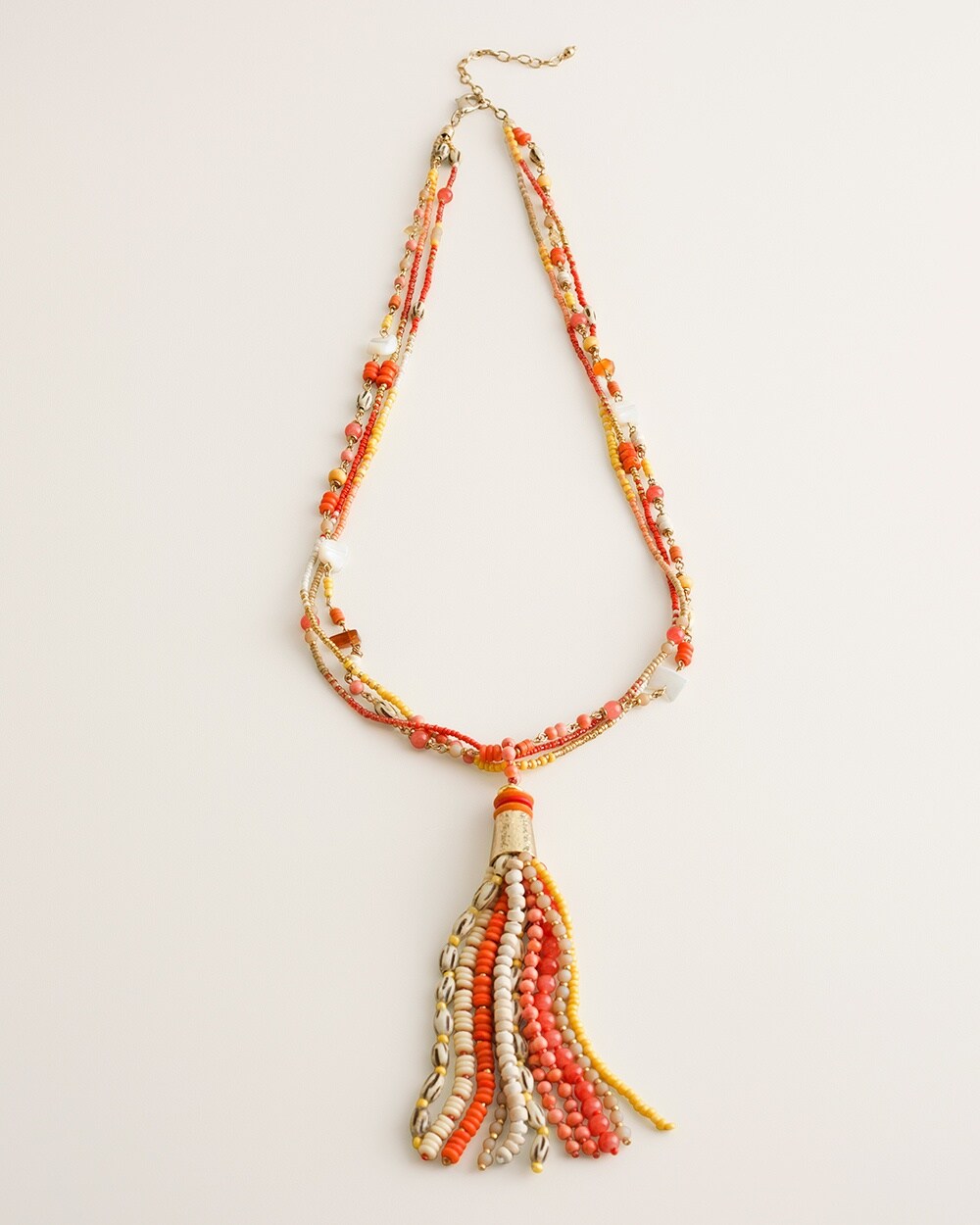 Beaded Warm-Tone Tassel Necklace