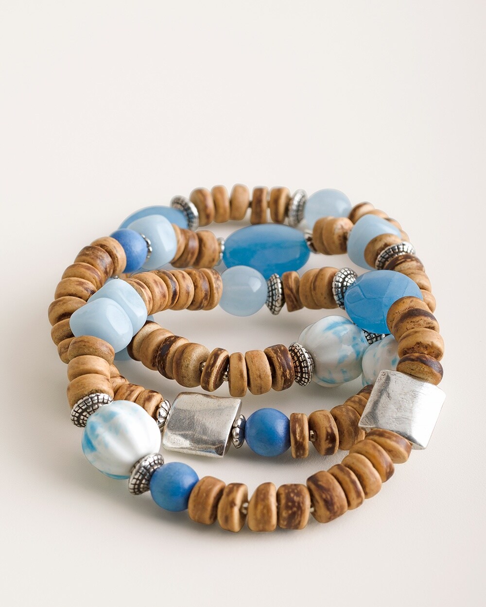 Blue and Neutral Stretch Bracelet Set