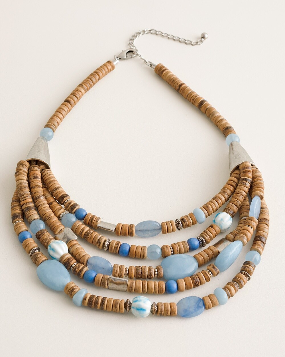 Short Blue and Neutral Multi-Strand Necklace