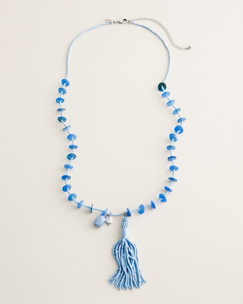 Coastal Blue Bead Tassel Necklace