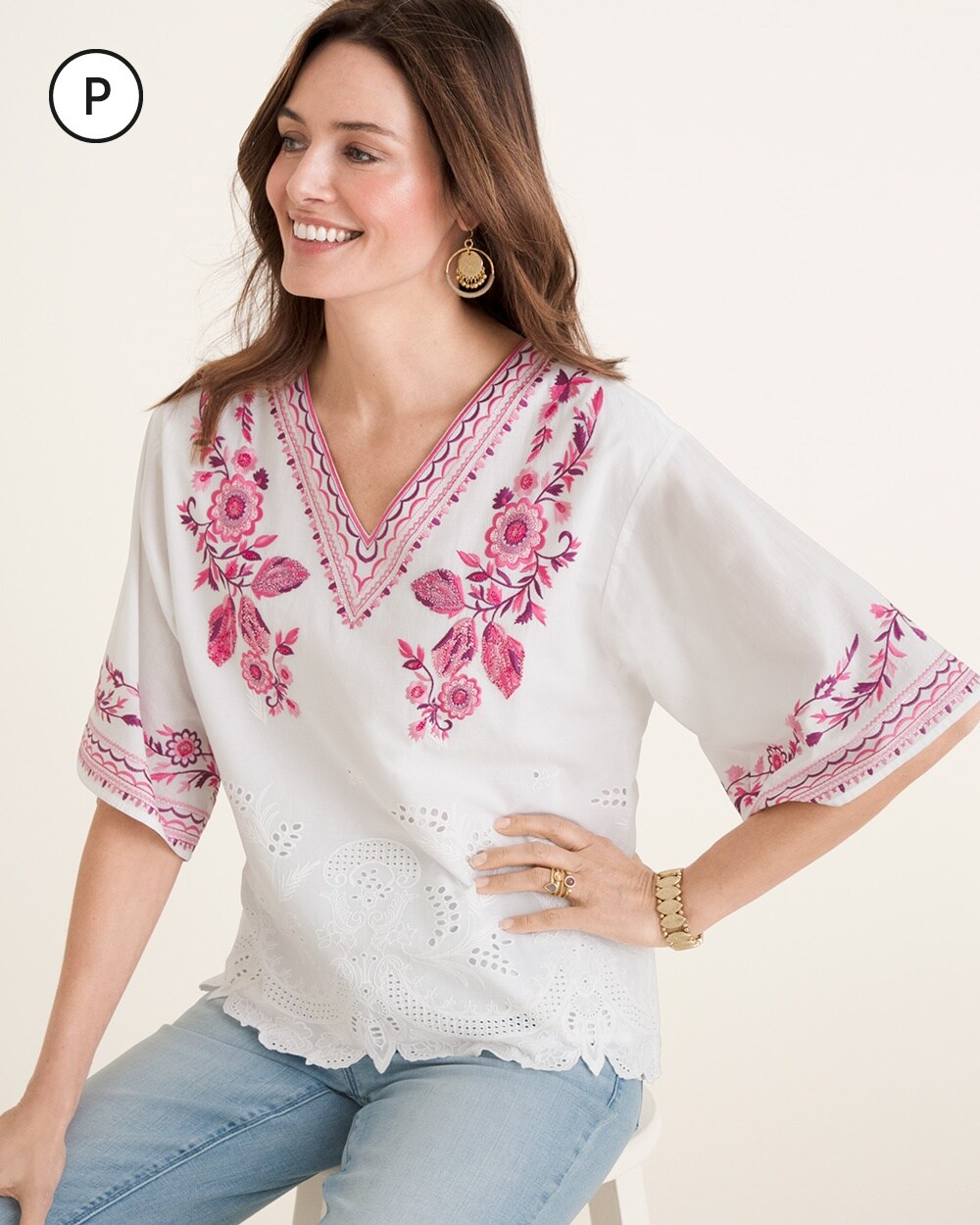 Petite Embroidered Eyelet Top