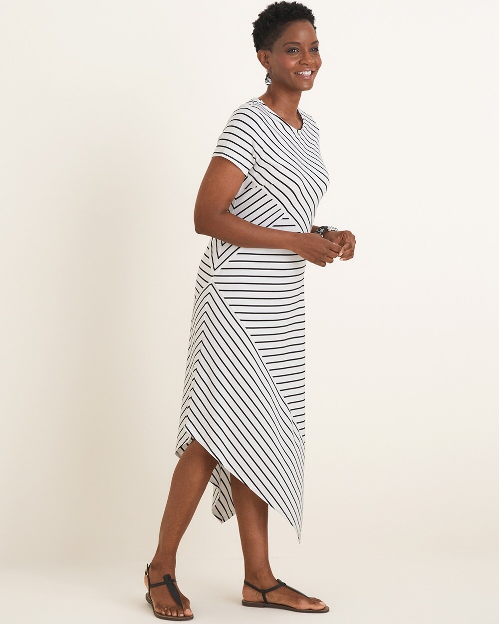 Striped Asymmetrical-Hem Dress