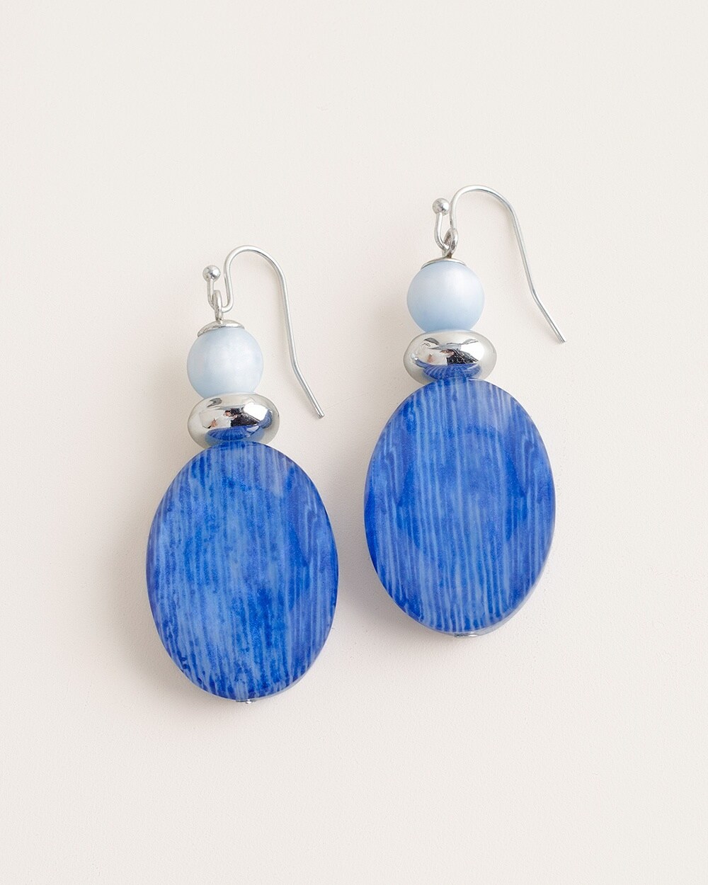 Blue and Silver-Tone Beaded Drop Earrings