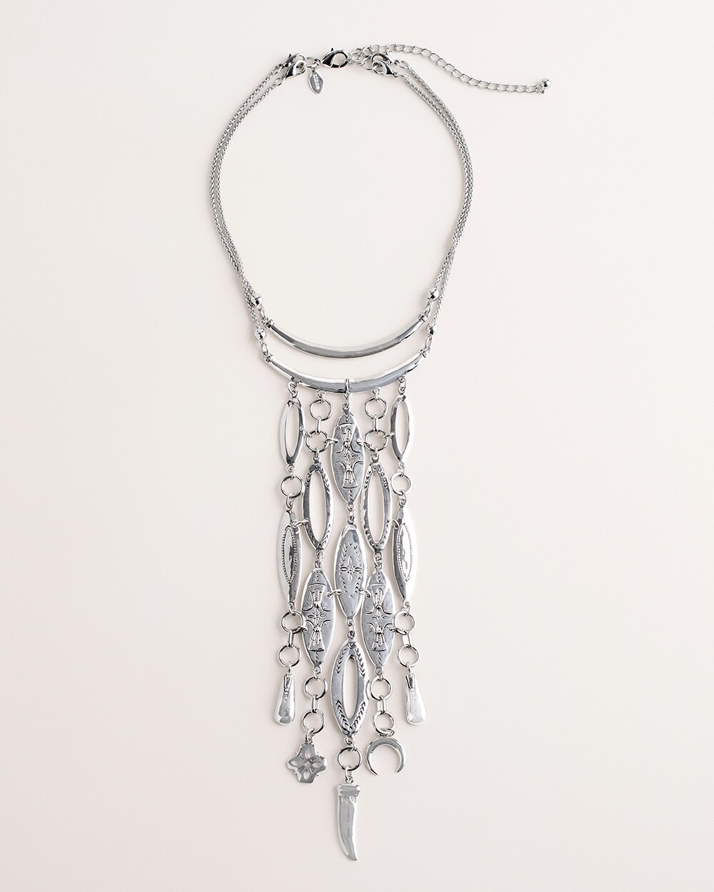 Silver-Tone Textured Bib Necklace