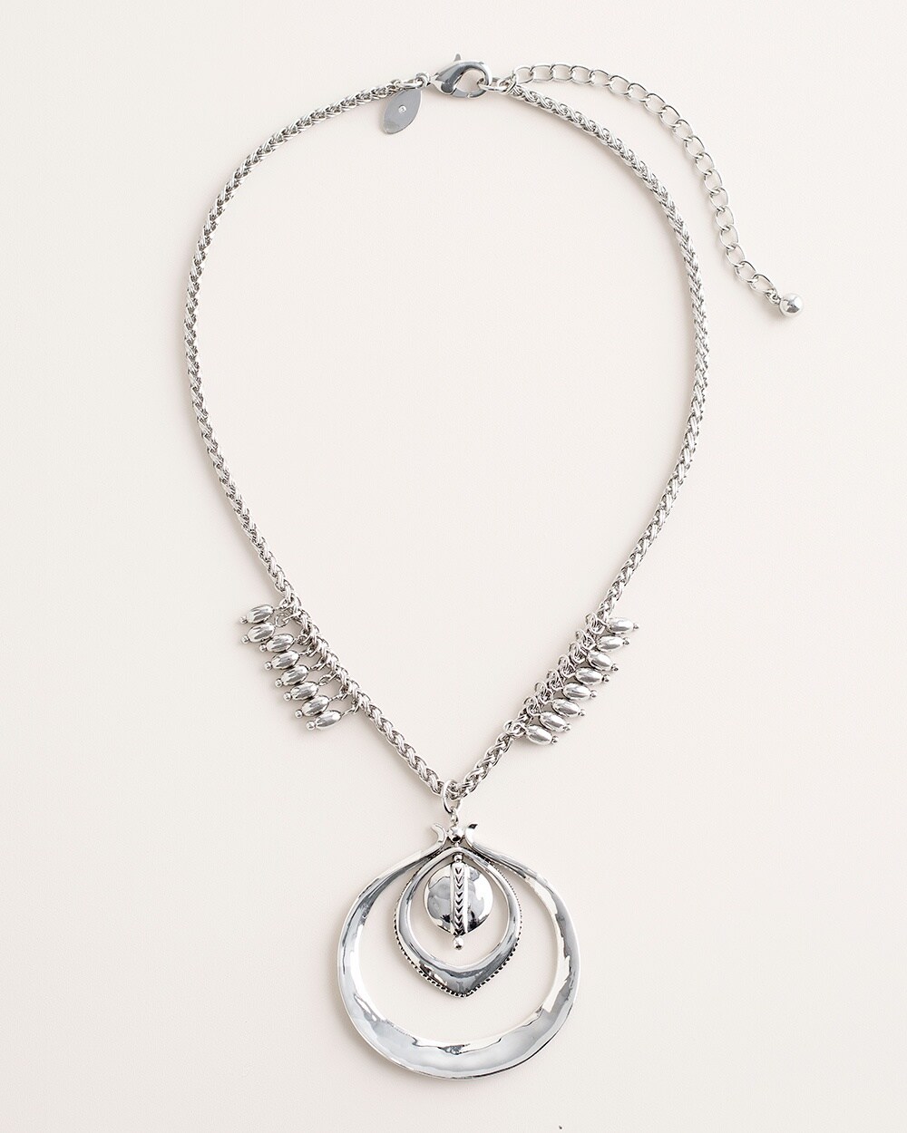 Short Silver-Tone Textured Pendant Necklace