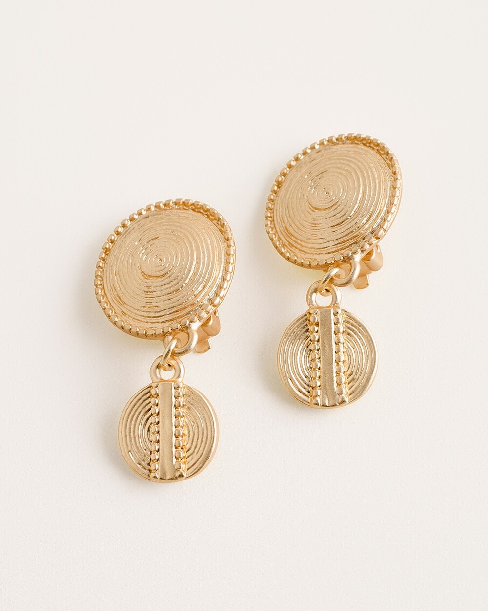 Textured Gold-Tone Drop Clip-On Earrings