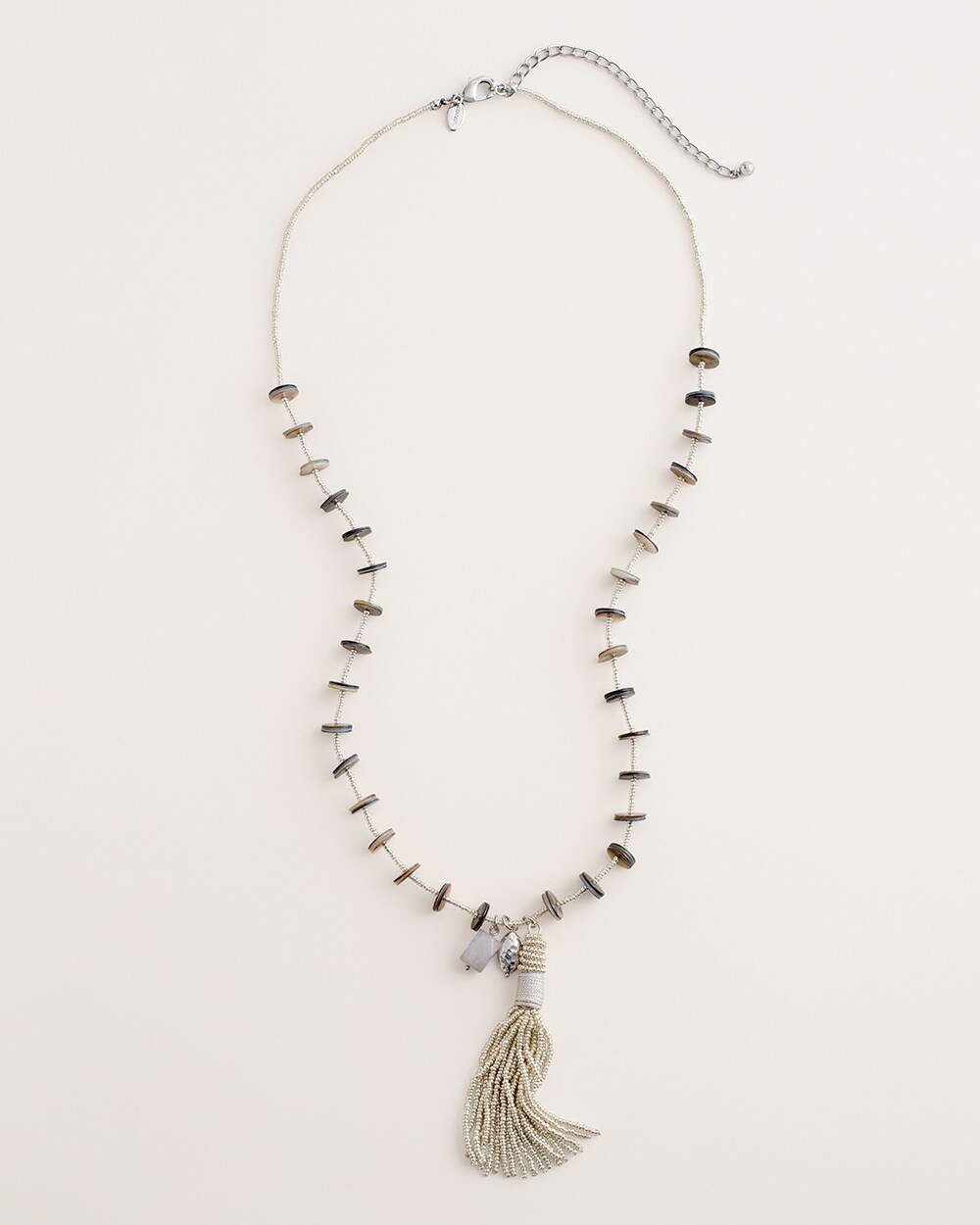 Black and Silver-Tone Beaded Tassel Necklace