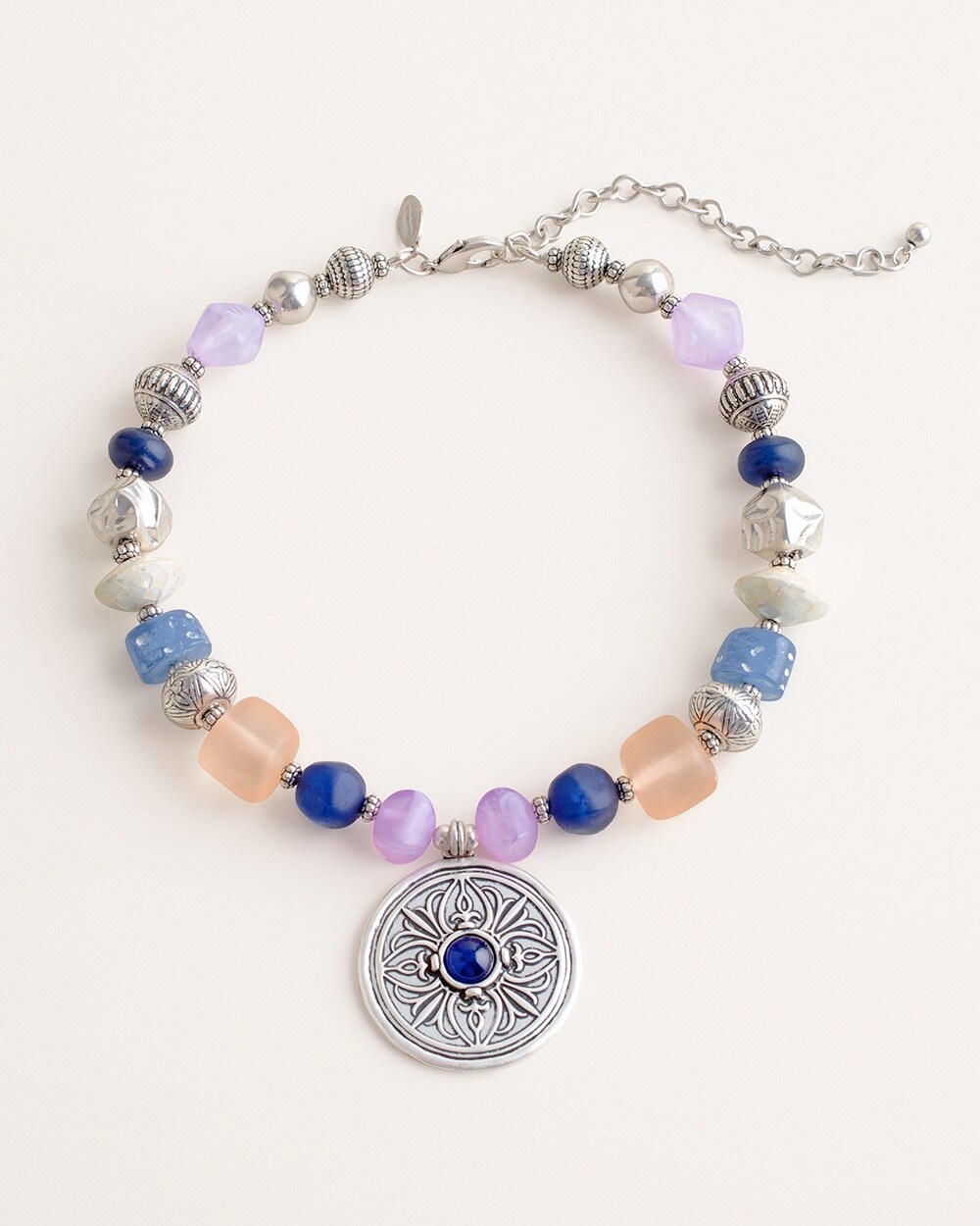Short Beaded Multi-Colored Pendant Necklace