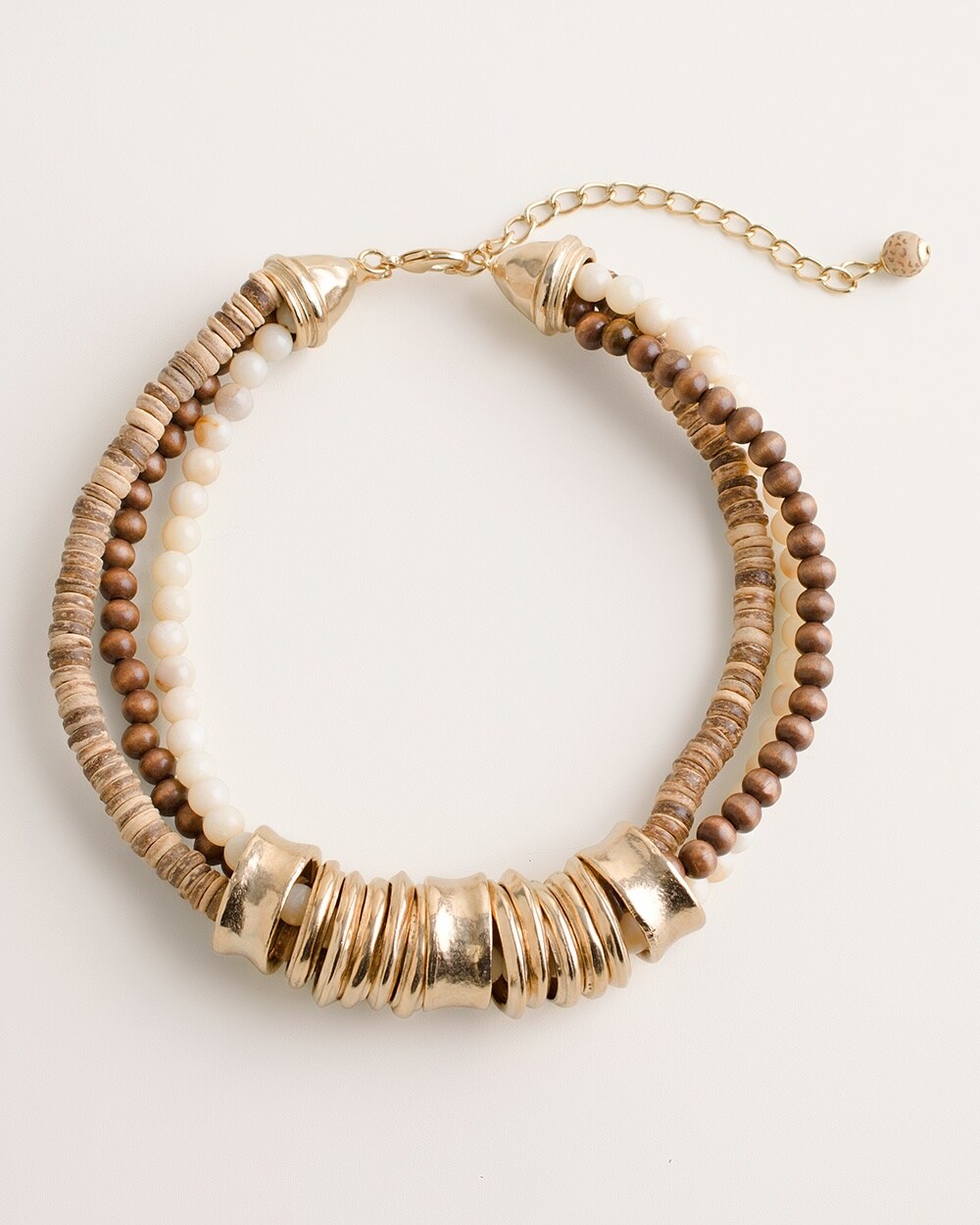 Beaded Neutral Ring Bib Necklace
