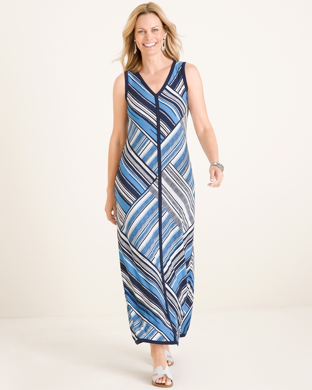 Splice-Striped Maxi Dress