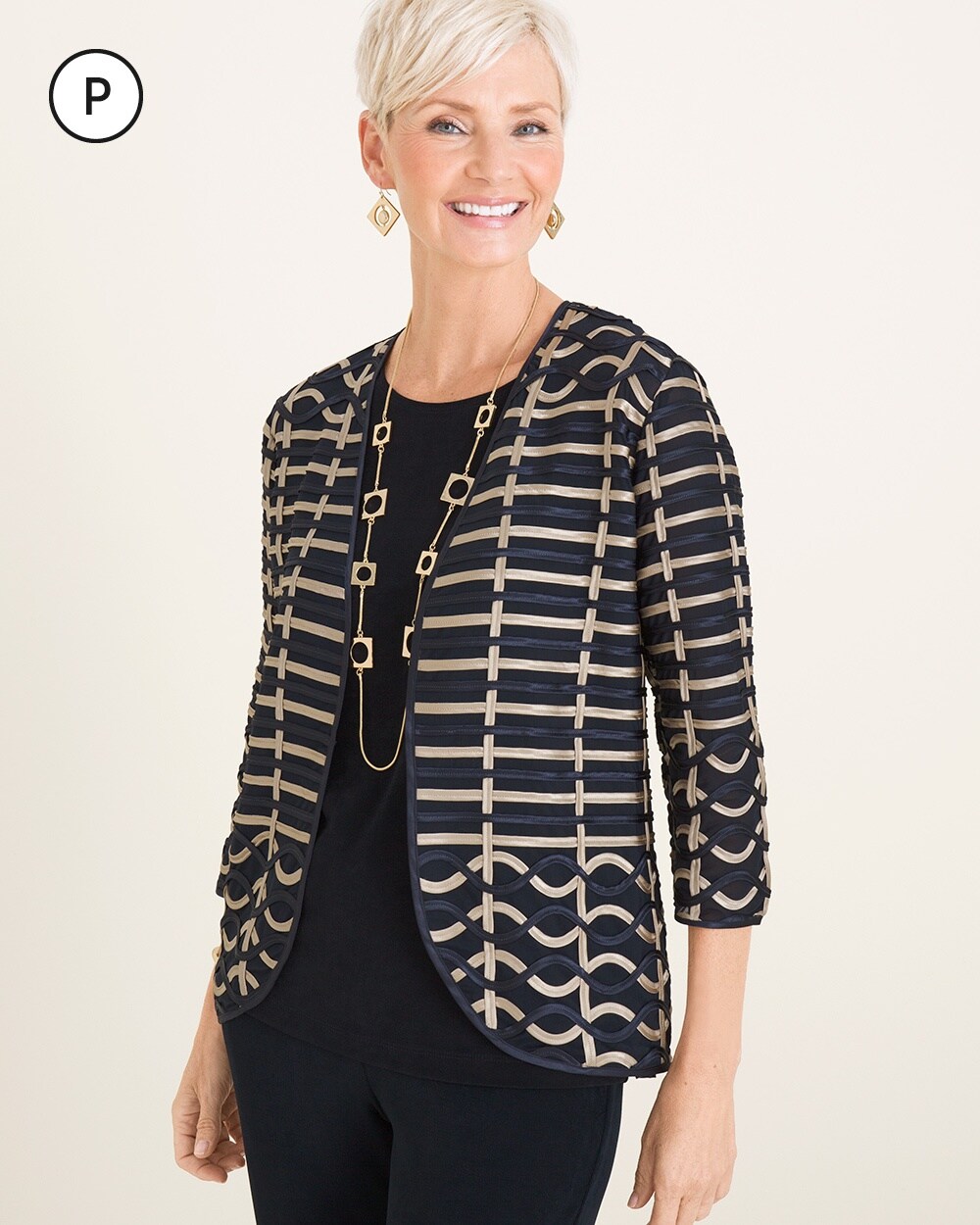 Travelers Collection Petite Neutral Strip Jacket
