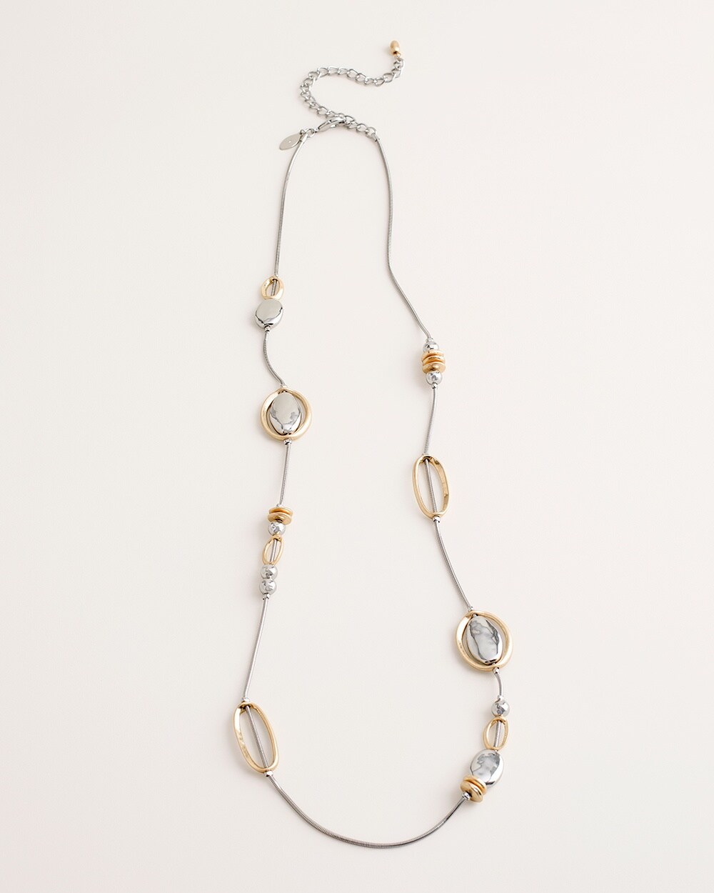 Long Mixed-Metal Sleek Single-Strand Necklace