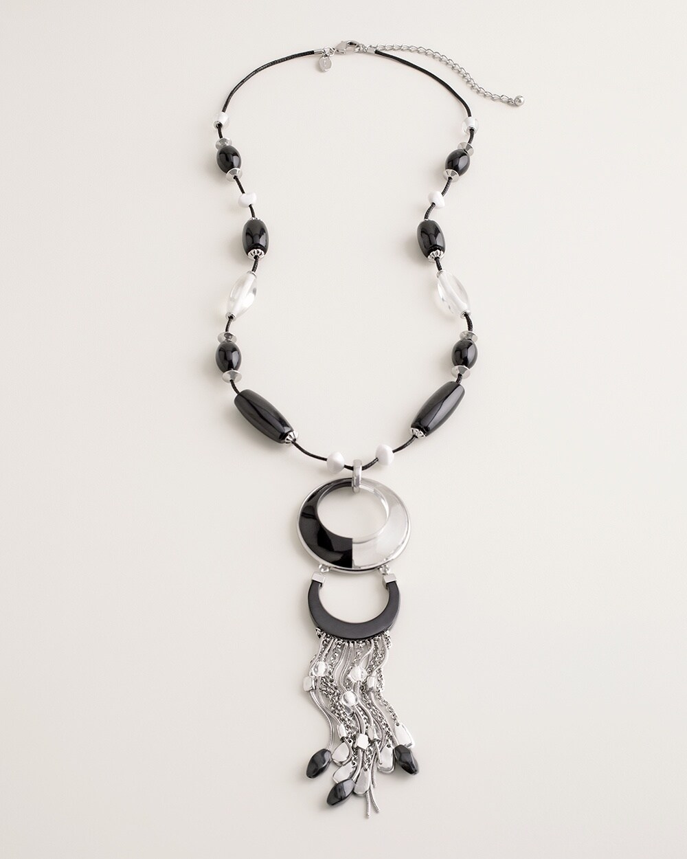 Beaded Black and White Tassel Pendant Necklace