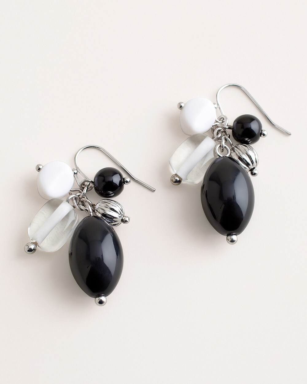 Beaded Black and White Cluster Earrings