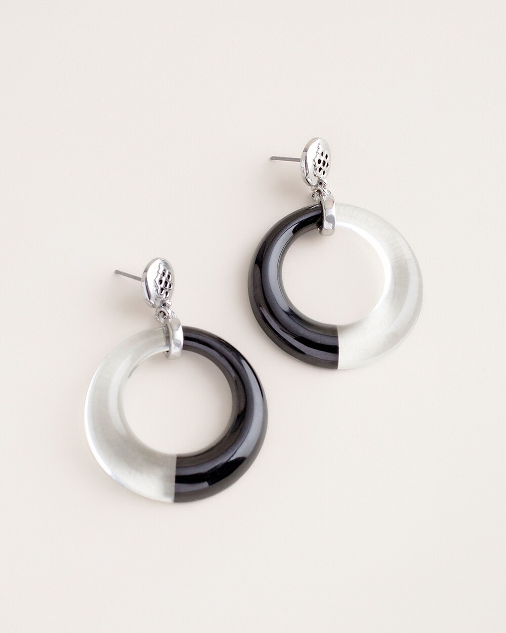 Black and White Drop-Hoop Earrings