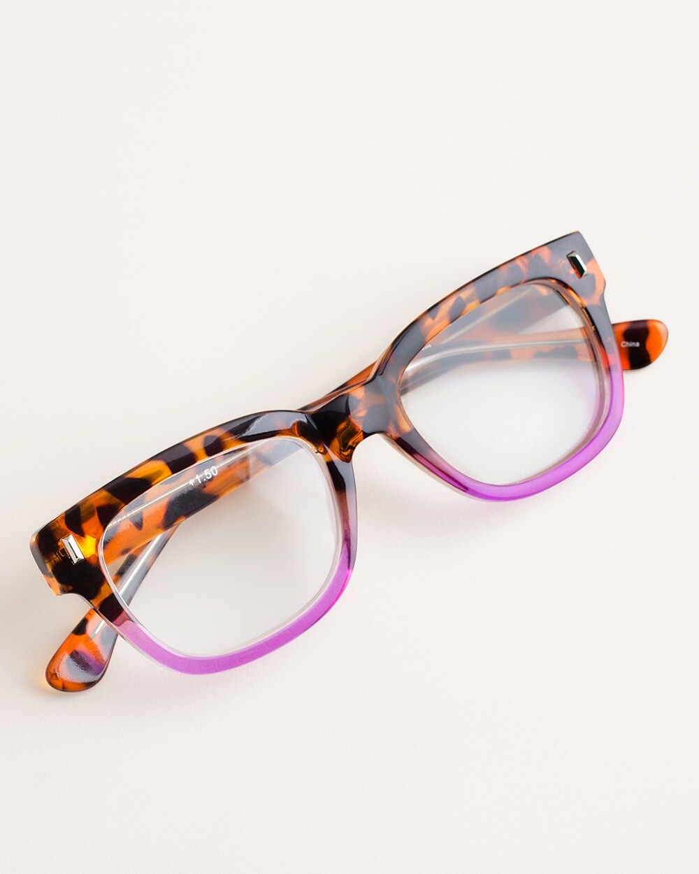 Purple Faux-Tortoiseshell Rectangular Reading Glasses