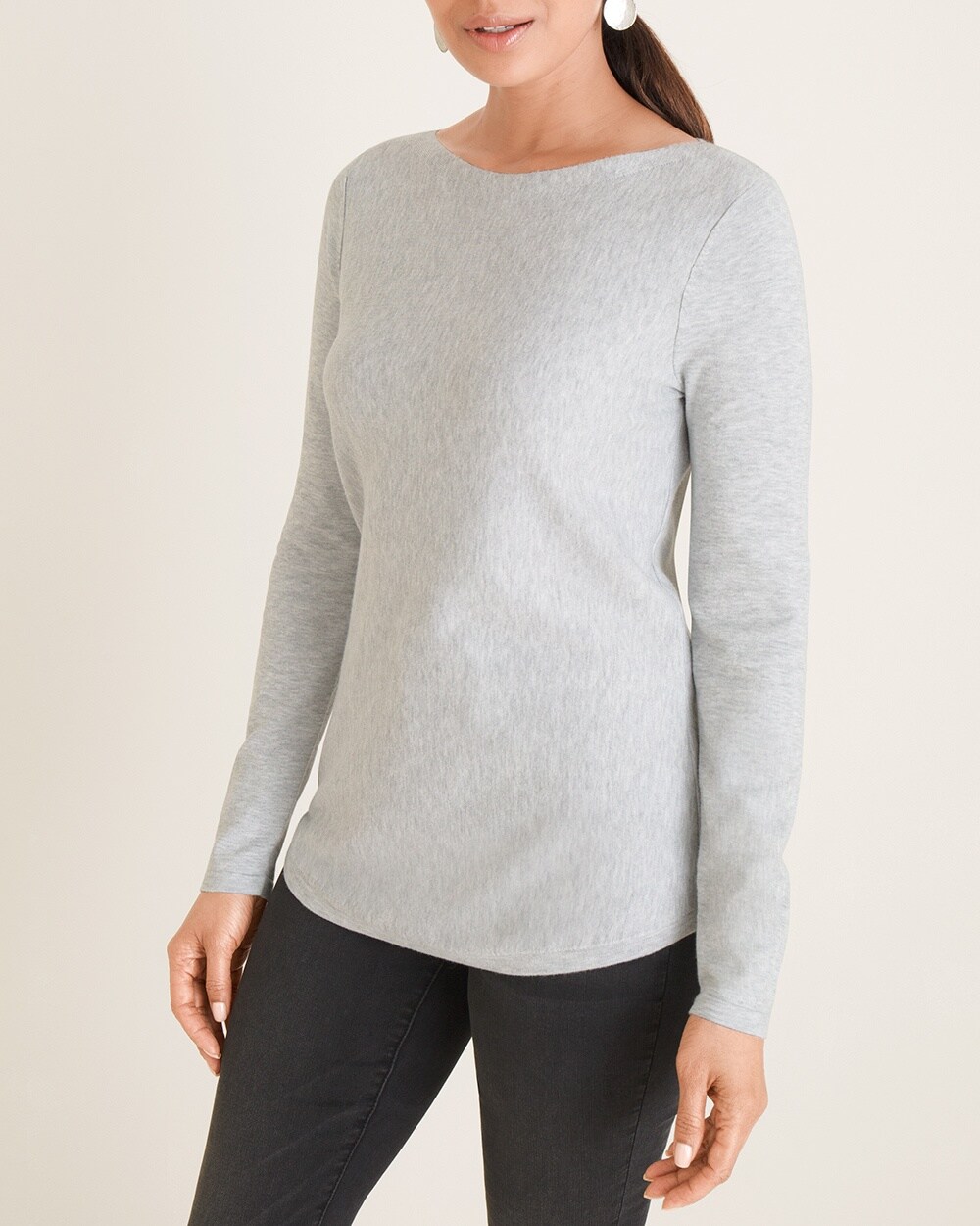 Bateau-Neck Shirttail-Hem Pullover Sweater
