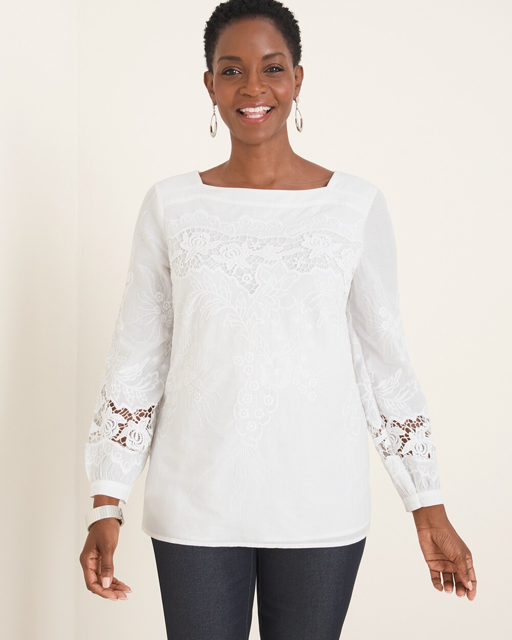 Embroidered Bateau-Neck Top