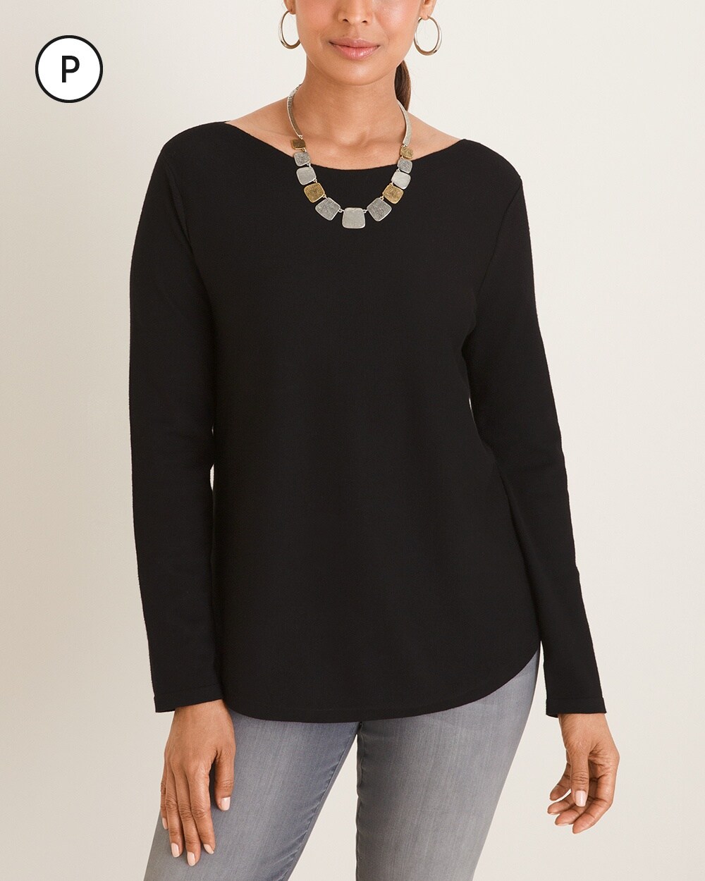 Petite Bateau-Neck Shirttail-Hem Pullover Sweater