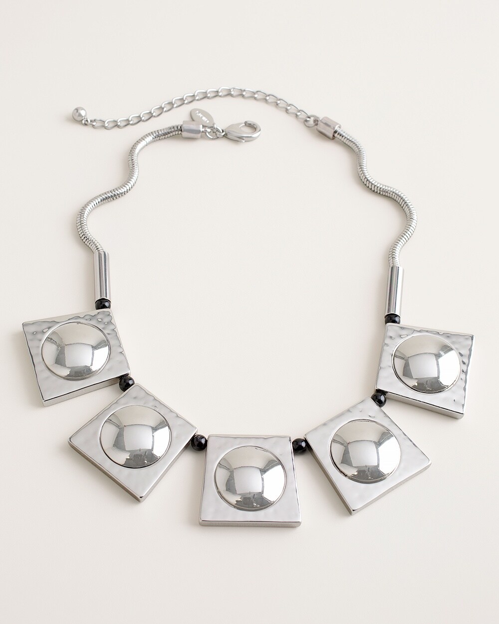 Short Silver-Tone Square Bib Necklace