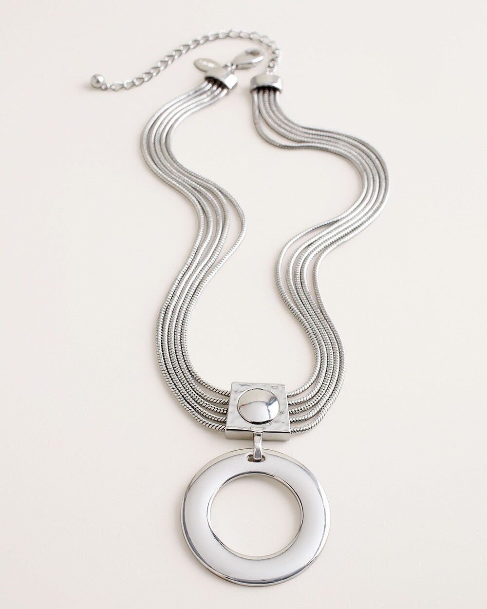 Short Silver-Tone Circlet Pendant Necklace