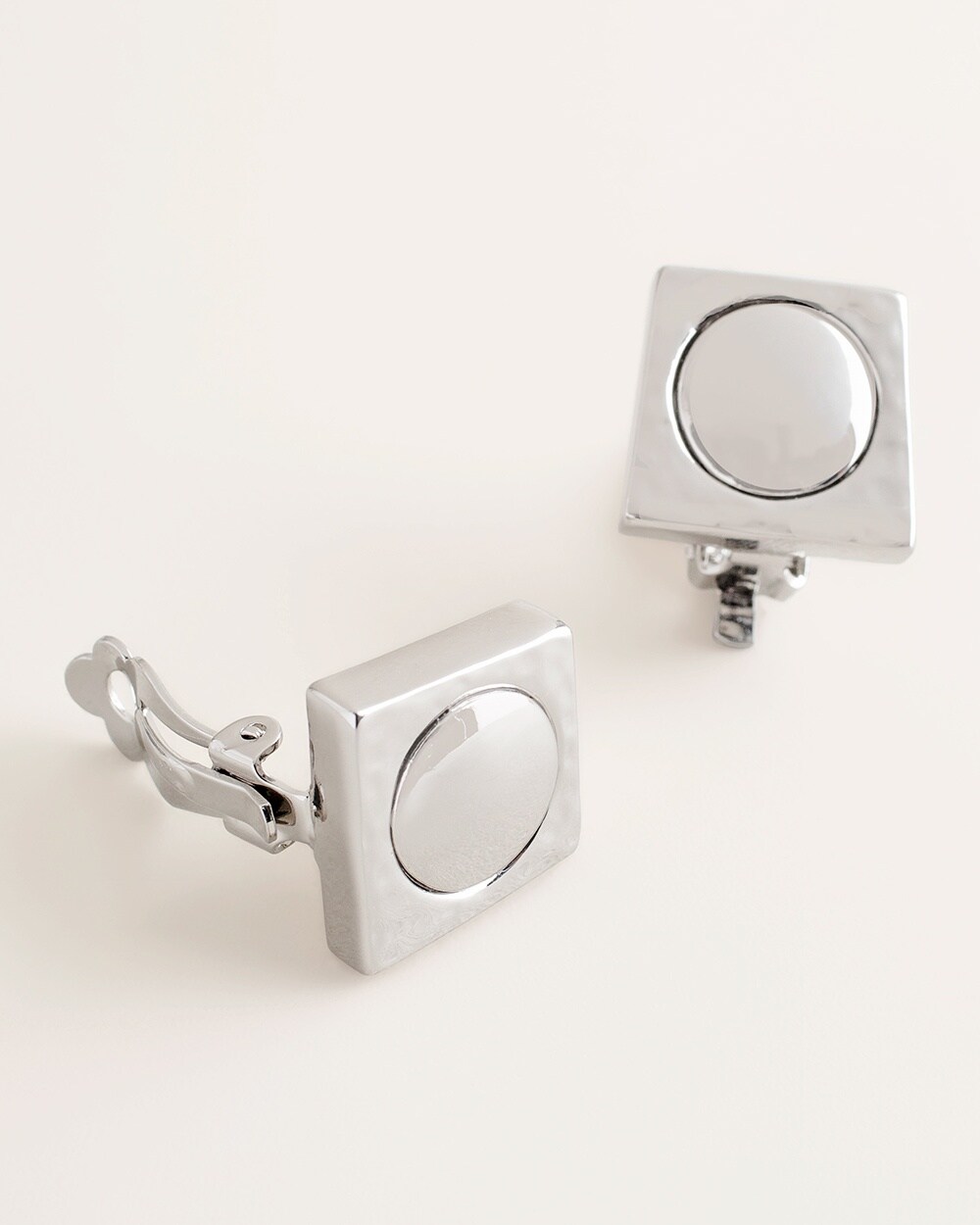 Silver-Tone Square Clip-On Earrings