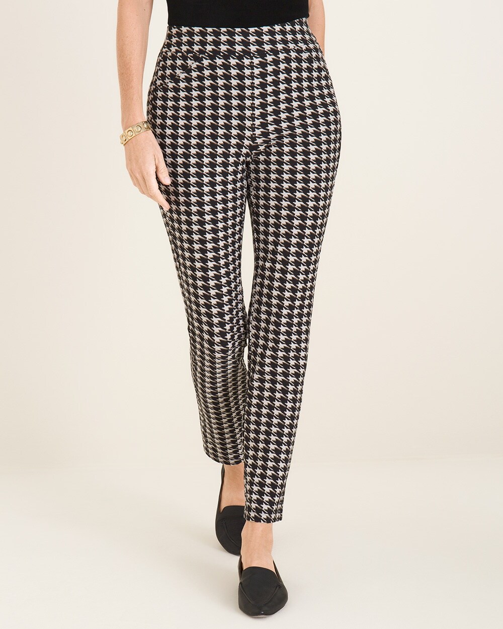Travelers Collection Printed Black and Ecru Crepe Ankle Pants