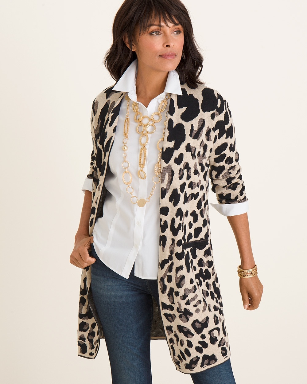 Animal-Print Jacquard Cardigan