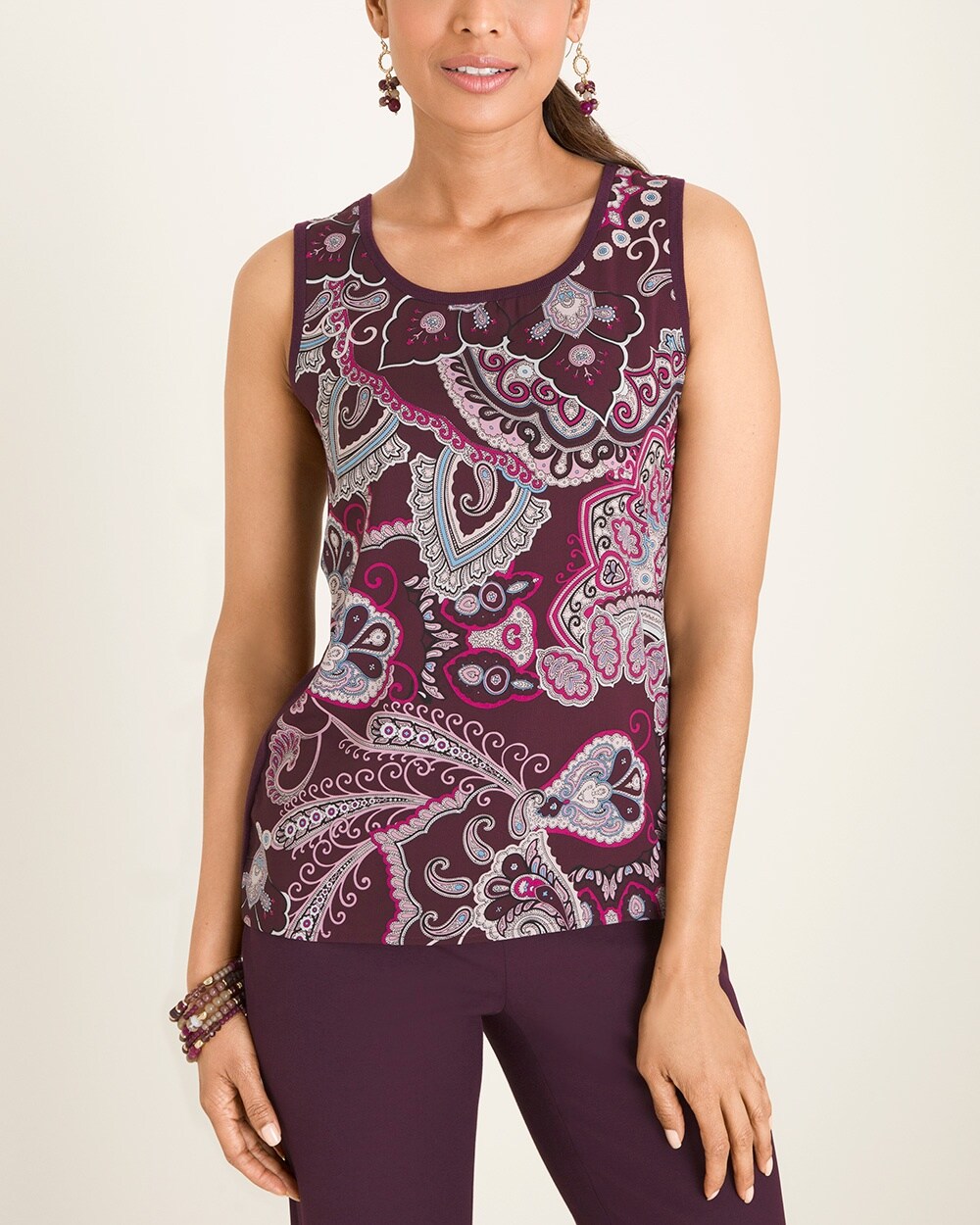 Printed Woven-Front Sweater Tank