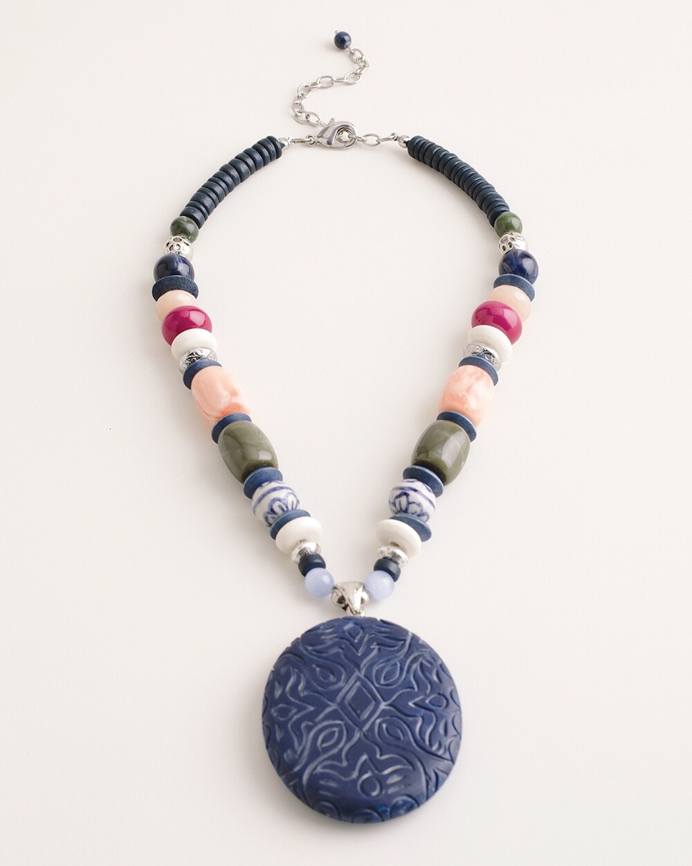 Short Beaded Multi-Colored Pendant Necklace