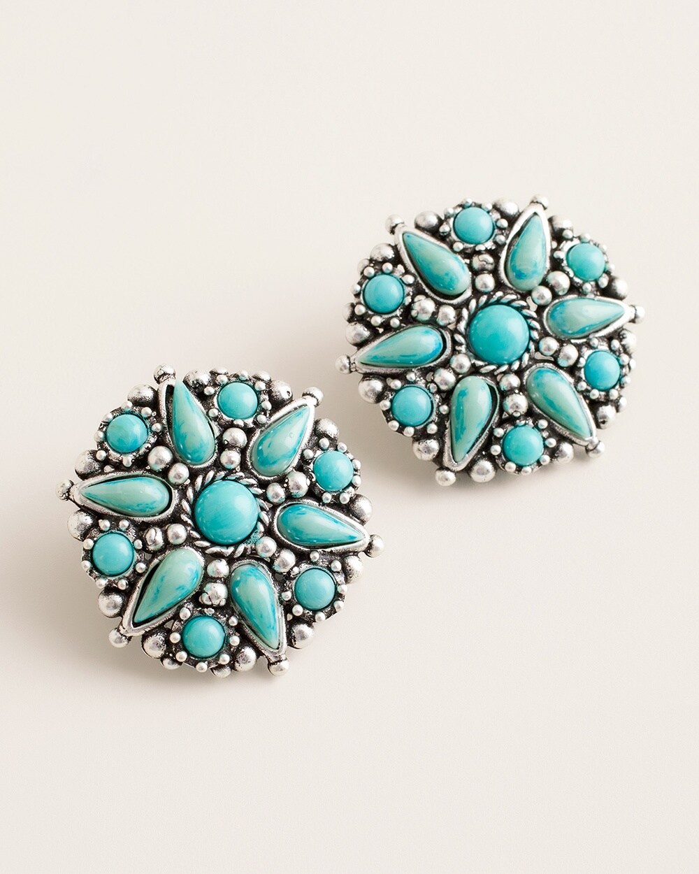 Turquoise-Colored Clip-On Stud Earrings